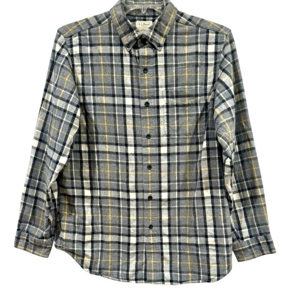 L.L. Bean Men Plaid Flannel 100% Cotton Scotch Button Down Gray Black Medium - Picture 1 of 7